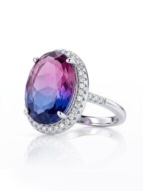 Pink & Purple Oval Gemstone Ring, real 925 Sterling Silver Charmed Aroma